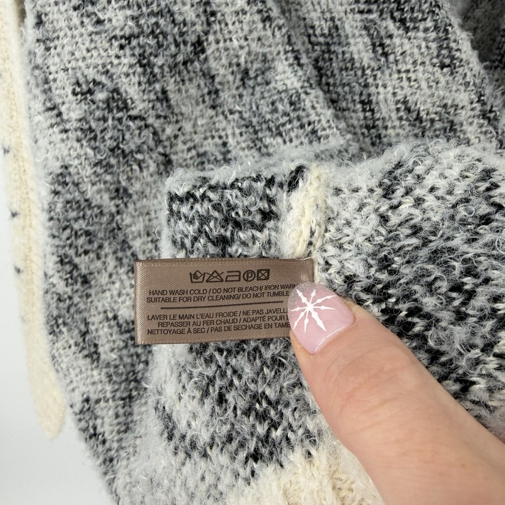 Maeve Anthropology Houndstooth Open‎ Front Cardigan Black White Shawl One Size - Picture 5 of 7
